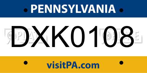 DXK0108 Pennsylvania License Plate