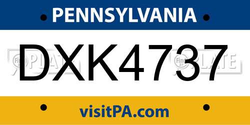 DXK4737 Pennsylvania License Plate