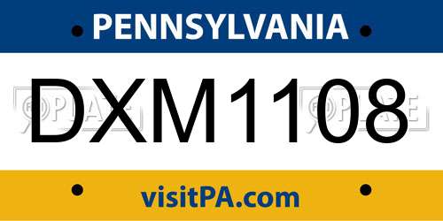 DXM1108 Pennsylvania License Plate