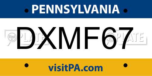 DXMF67 Pennsylvania License Plate