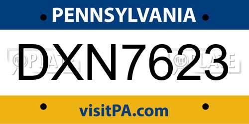 DXN7623 Pennsylvania License Plate