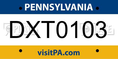 DXT0103 Pennsylvania License Plate