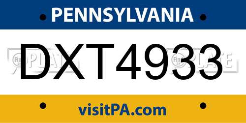 DXT4933 Pennsylvania License Plate