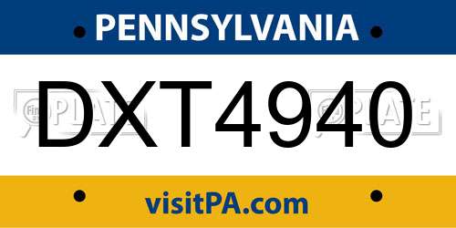 DXT4940 Pennsylvania License Plate