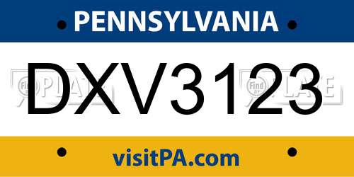DXV3123 Pennsylvania License Plate