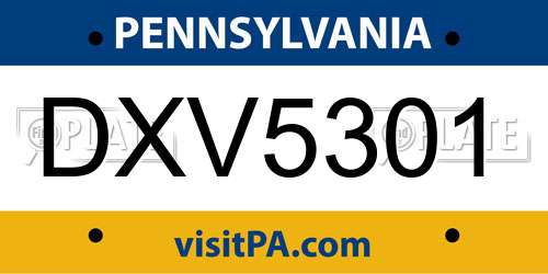 DXV5301 Pennsylvania License Plate