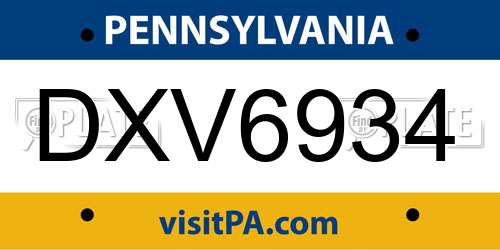 DXV6934 Pennsylvania License Plate