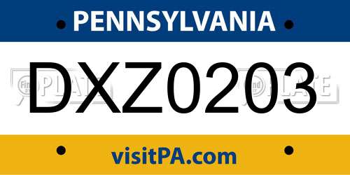 DXZ0203 Pennsylvania License Plate