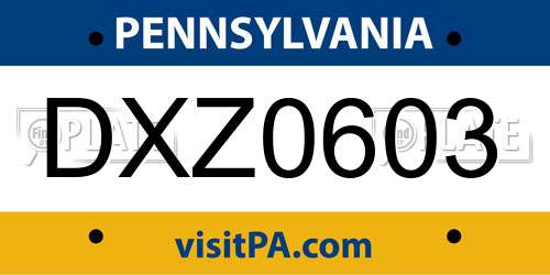 DXZ0603 Pennsylvania License Plate