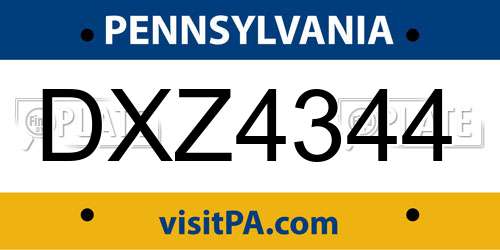 DXZ4344 Pennsylvania License Plate