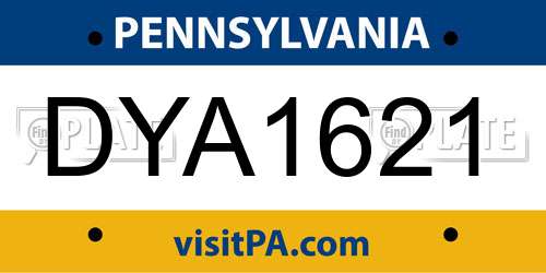 DYA1621 Pennsylvania License Plate