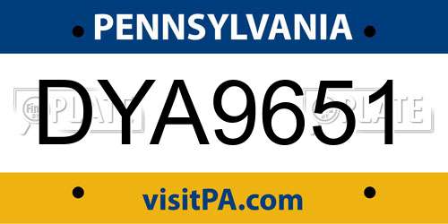 DYA9651 Pennsylvania License Plate