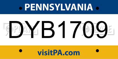 DYB1709 Pennsylvania License Plate