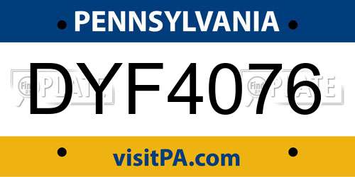 DYF4076 Pennsylvania License Plate