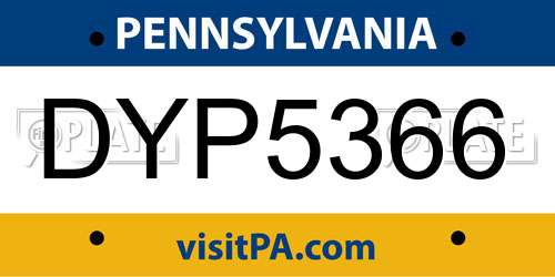 DYP5366 Pennsylvania License Plate