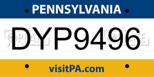 DYP9496 Pennsylvania License Plate