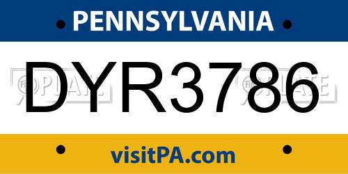 DYR3786 Pennsylvania License Plate