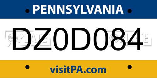 DZ0D084 Pennsylvania License Plate