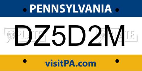 DZ5D2M Pennsylvania License Plate