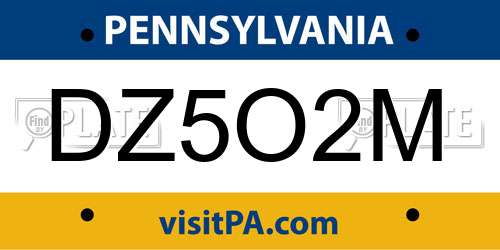 DZ5O2M Pennsylvania License Plate