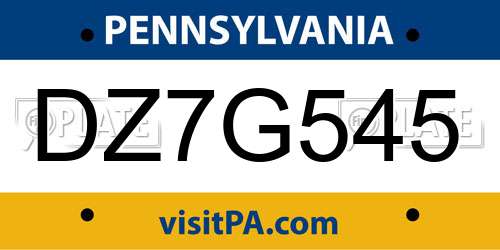 DZ7G545 Pennsylvania License Plate