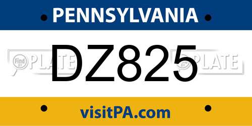 DZ825 Pennsylvania License Plate