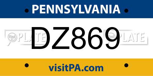 DZ869 Pennsylvania License Plate