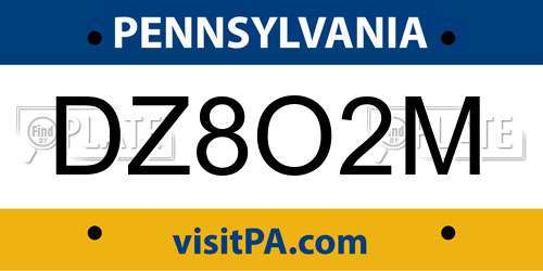 DZ8O2M Pennsylvania License Plate