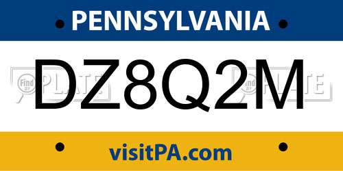 DZ8Q2M Pennsylvania License Plate