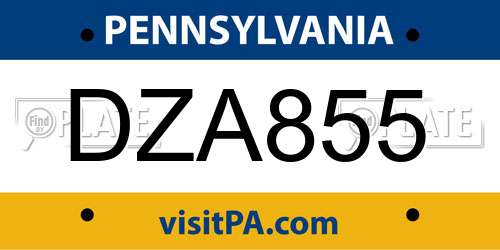 DZA855 Pennsylvania License Plate