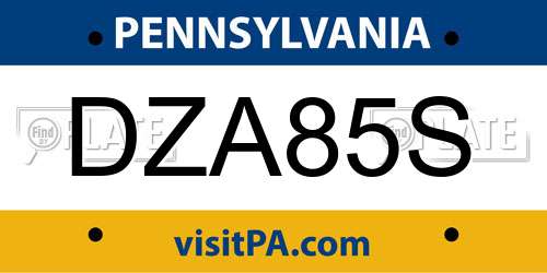 DZA85S Pennsylvania License Plate