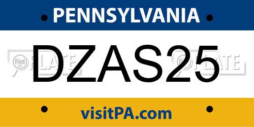 DZAS25 Pennsylvania License Plate