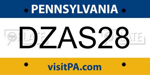 DZAS28 Pennsylvania License Plate