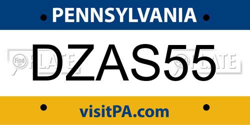 DZAS55 Pennsylvania License Plate