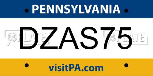 DZAS75 Pennsylvania License Plate