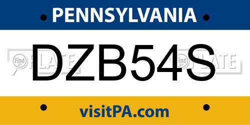 DZB54S Pennsylvania License Plate