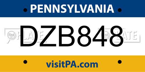 DZB848 Pennsylvania License Plate