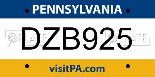 DZB925 Pennsylvania License Plate