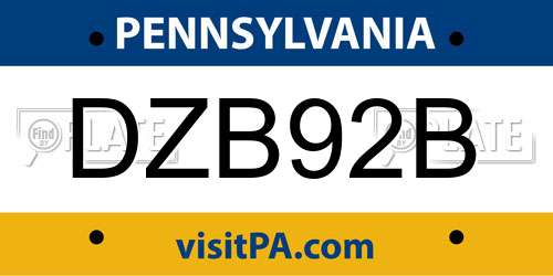 DZB92B Pennsylvania License Plate