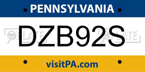 DZB92S Pennsylvania License Plate