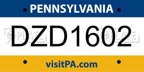 DZD1602 Pennsylvania License Plate