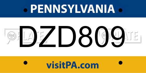 DZD809 Pennsylvania License Plate