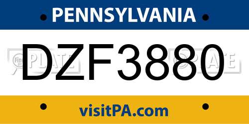 DZF3880 Pennsylvania License Plate