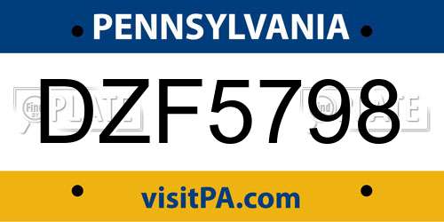 DZF5798 Pennsylvania License Plate
