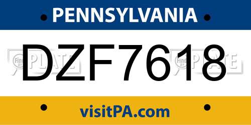 DZF7618 Pennsylvania License Plate