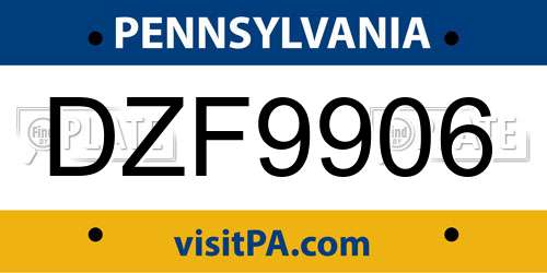 DZF9906 Pennsylvania License Plate