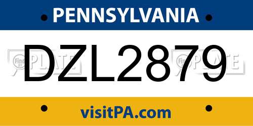 DZL2879 Pennsylvania License Plate