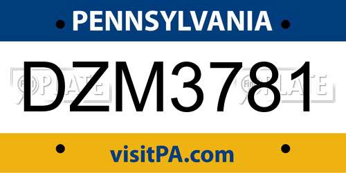 DZM3781 Pennsylvania License Plate