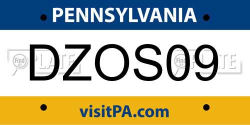 DZOS09 Pennsylvania License Plate