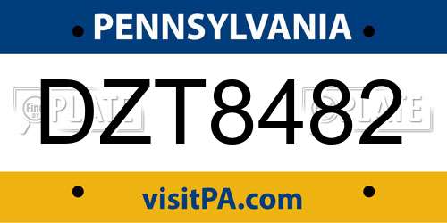 DZT8482 Pennsylvania License Plate